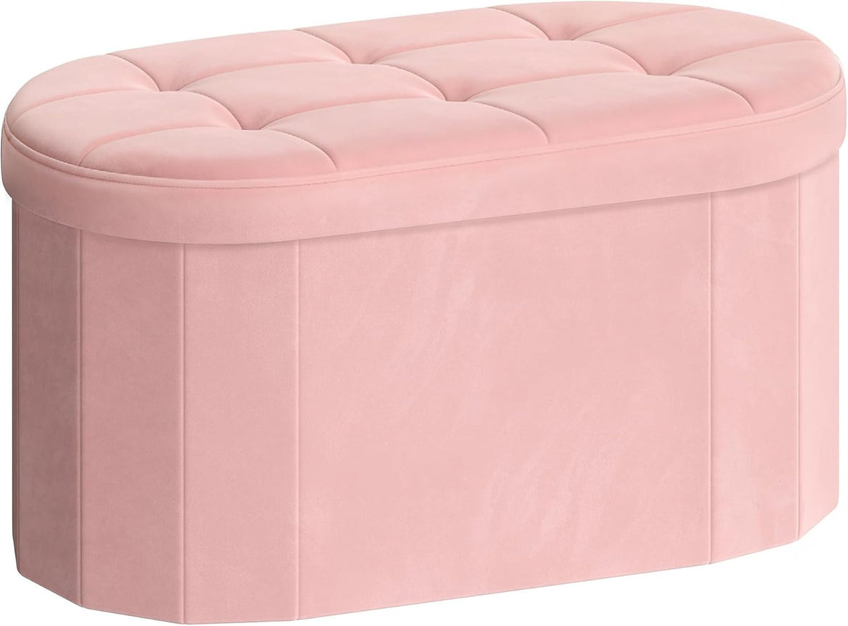 Jelly‑Pink Oval Velvet Storage Ottoman Bench