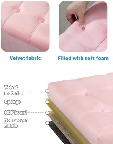 Pink Velvet Folding Storage Foot Ottoman