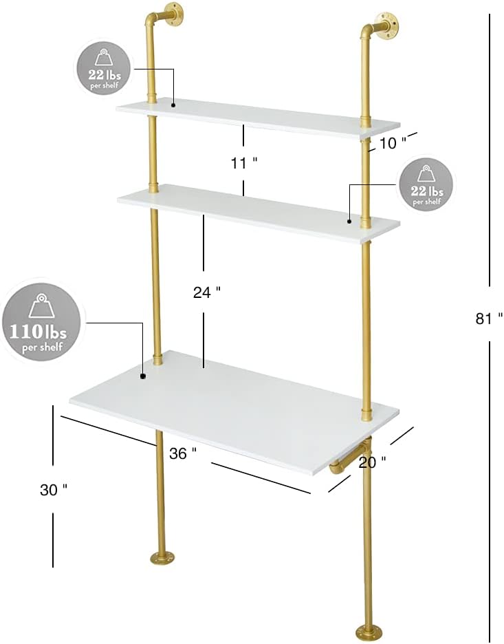 White‑Gold Wall‑Mount Ladder Pipe Desk