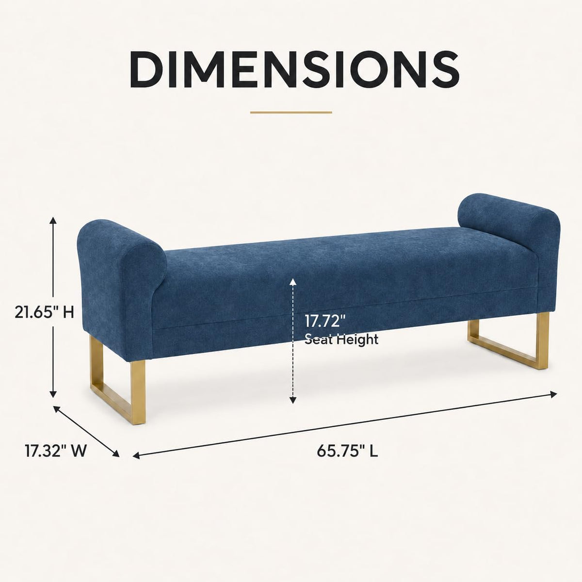 Blue Chenille Armrest Upholstered Entry Bench