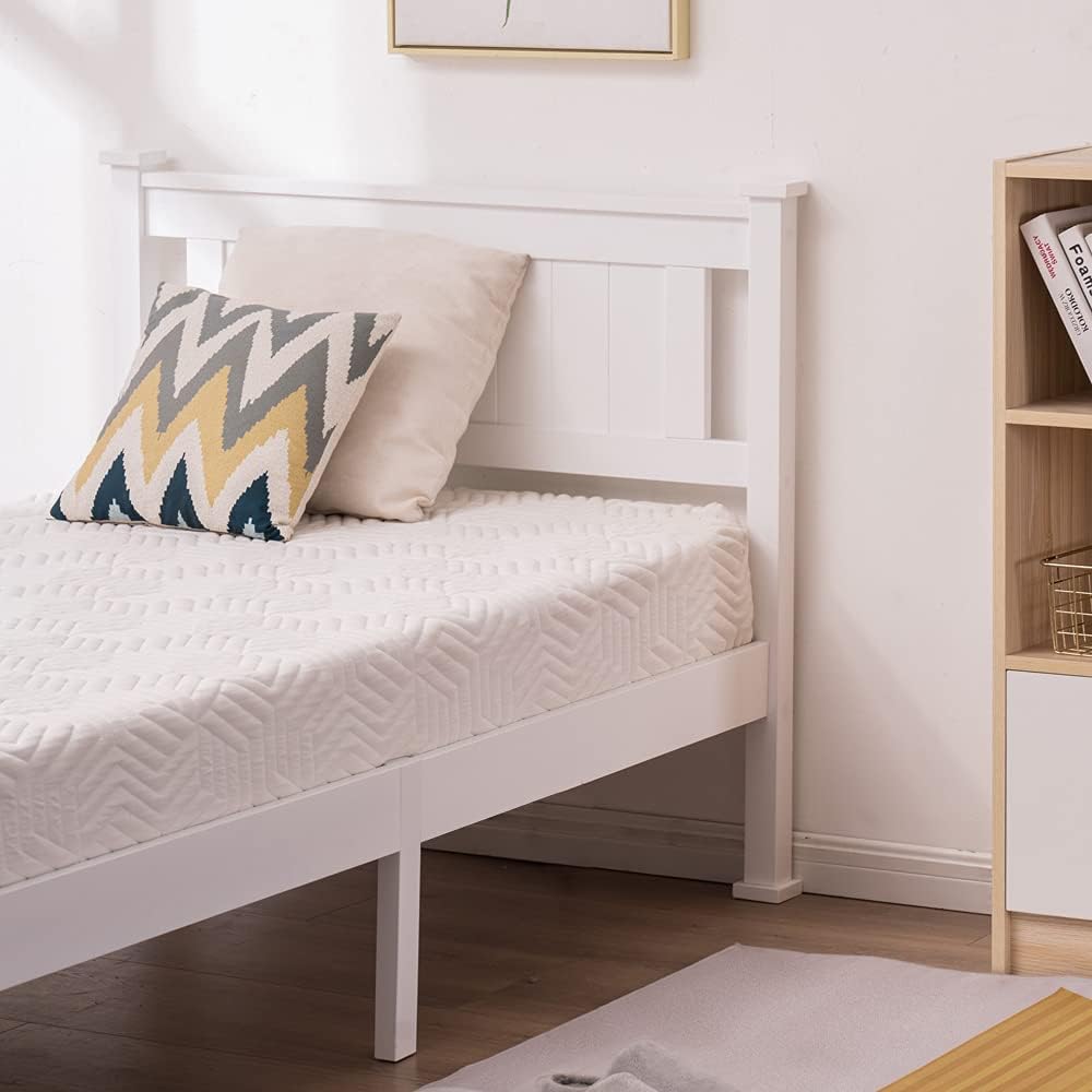 White Wood Twin Platform Bed Frame