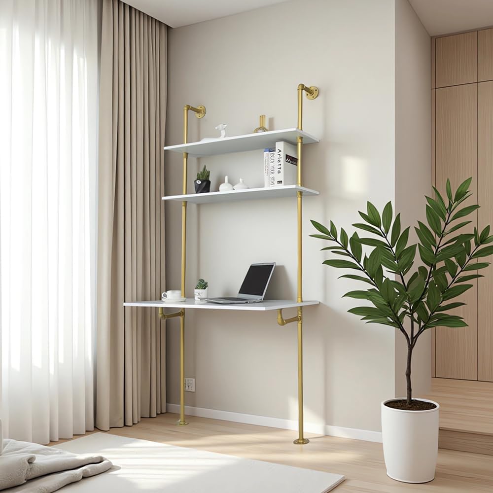 White‑Gold Wall‑Mount Ladder Pipe Desk