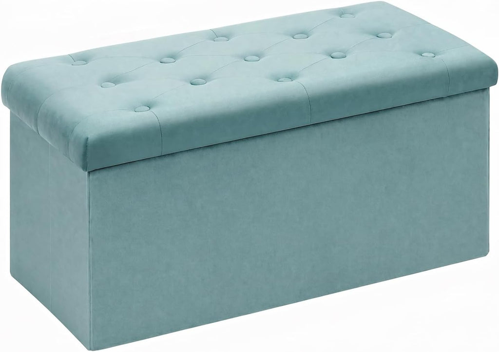 Teal Velvet Storage Ottoman Bench