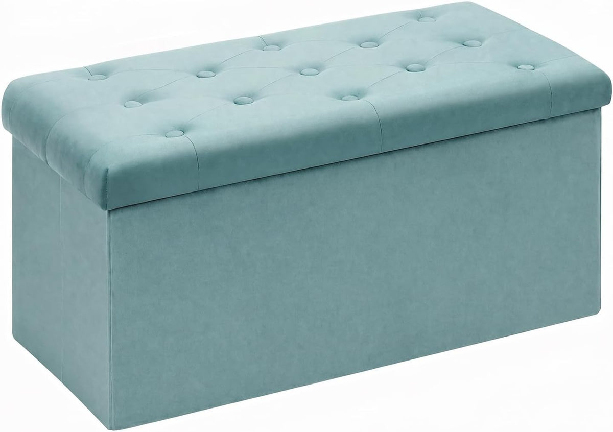 Teal Velvet Storage Ottoman Bench