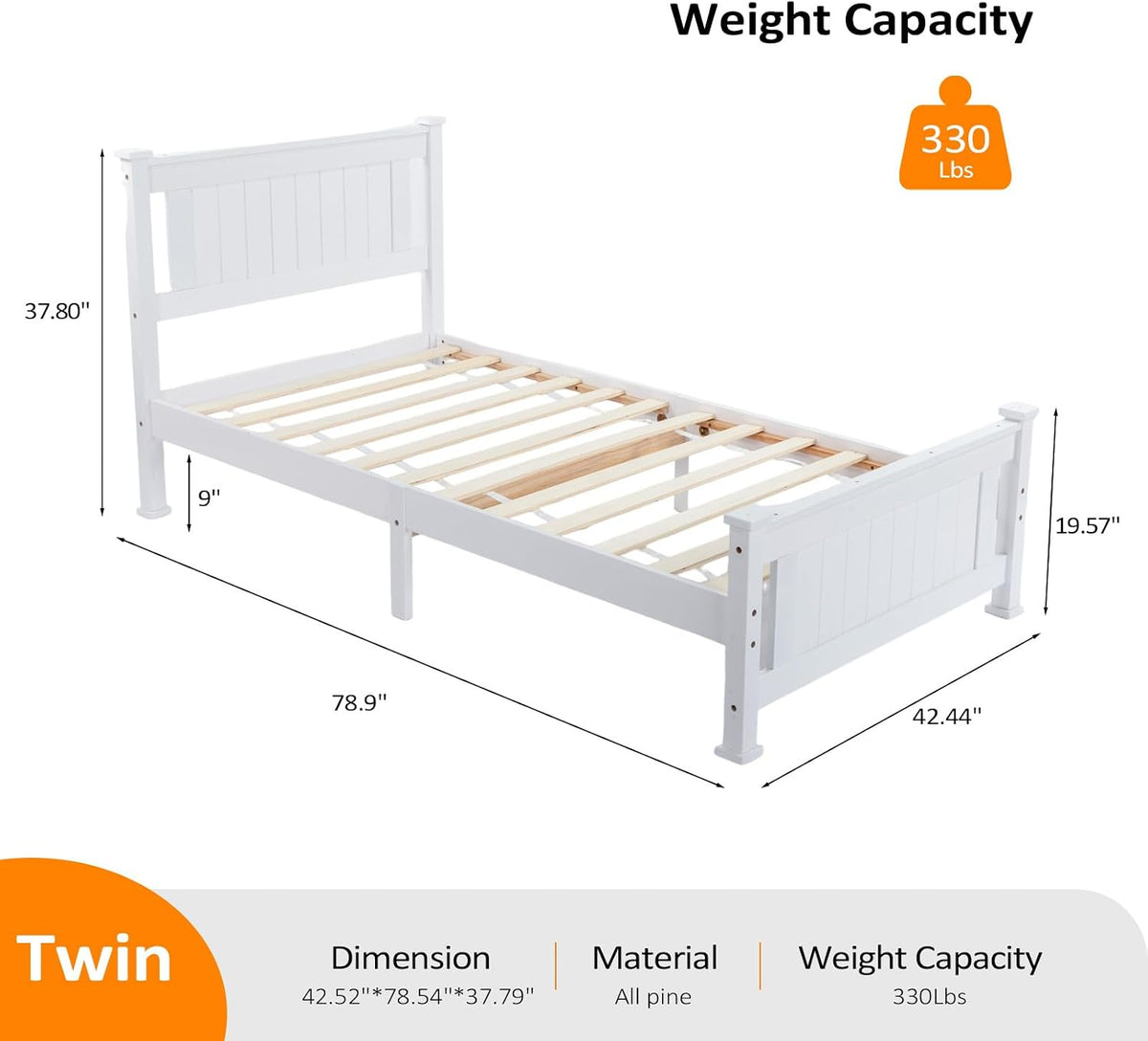 White Wood Twin Platform Bed Frame