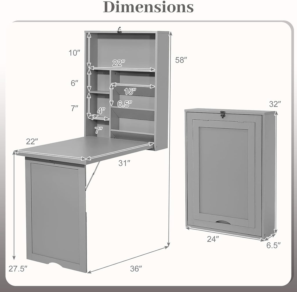 Grey Fold‑Wall Storage Desk