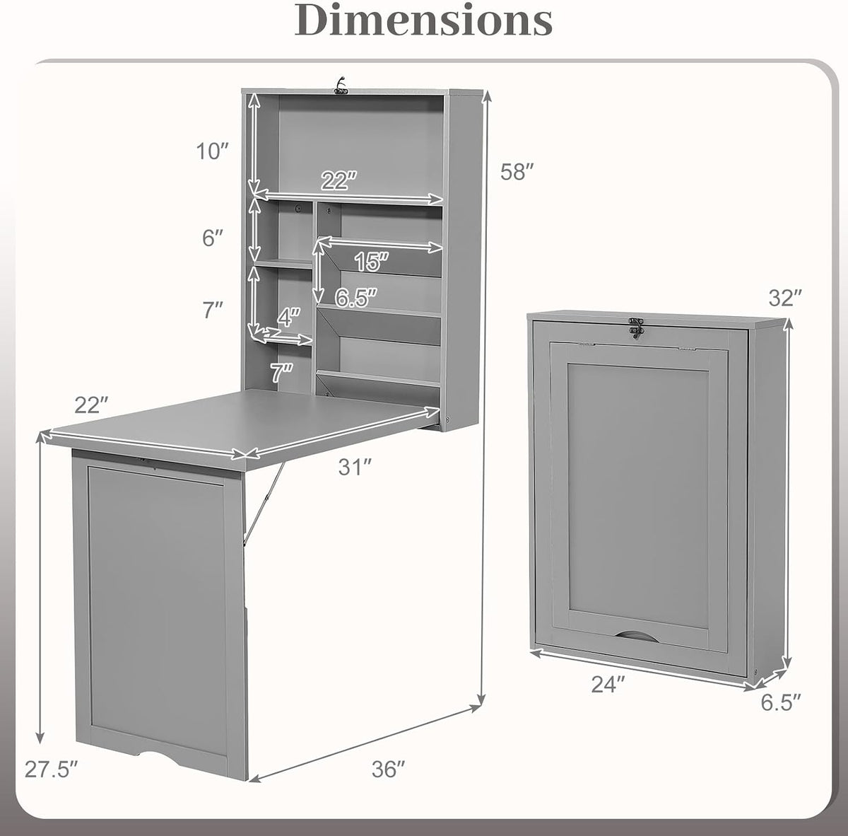 Grey Fold‑Wall Storage Desk