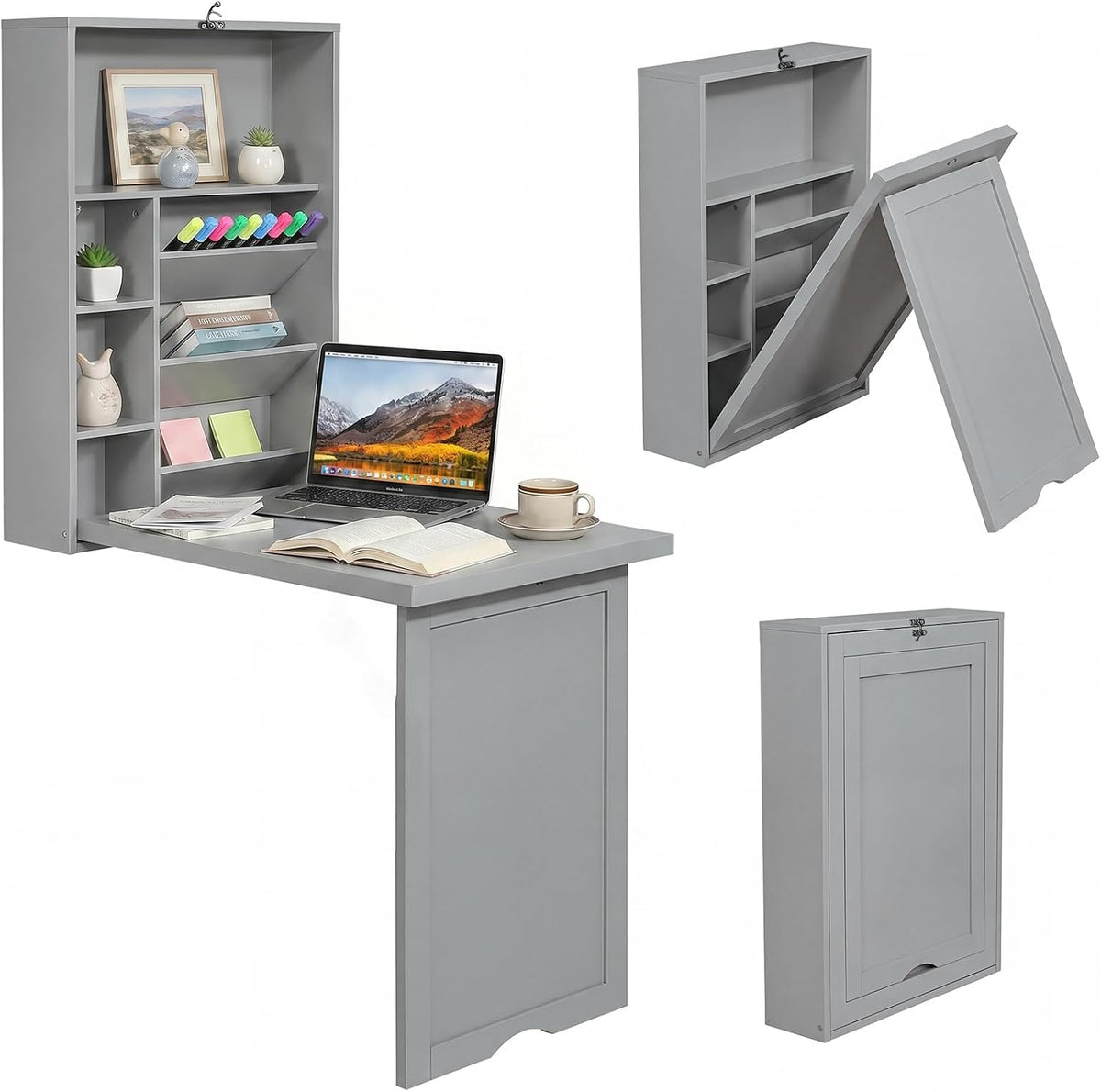 Grey Fold‑Wall Storage Desk
