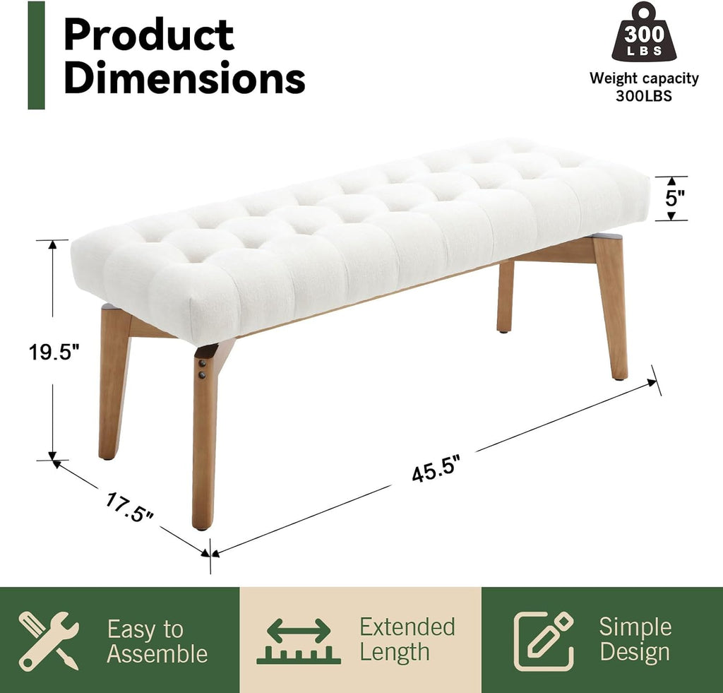 White Chenille Tufted Storage Upholstered Bench