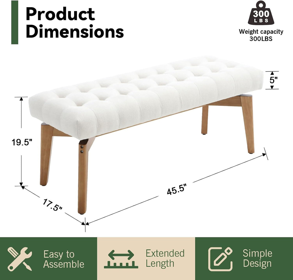 White Chenille Tufted Storage Upholstered Bench