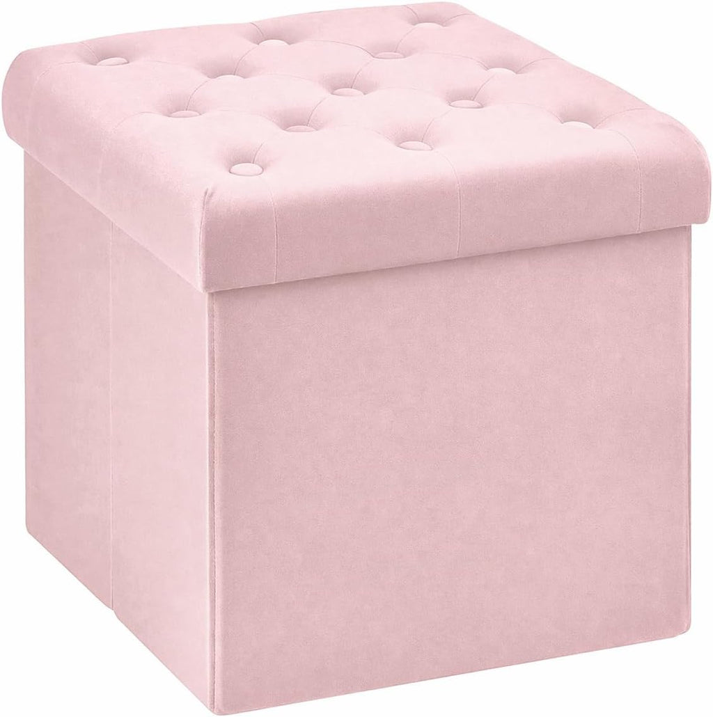 Pink Velvet Tufted Folding Storage Ottoman