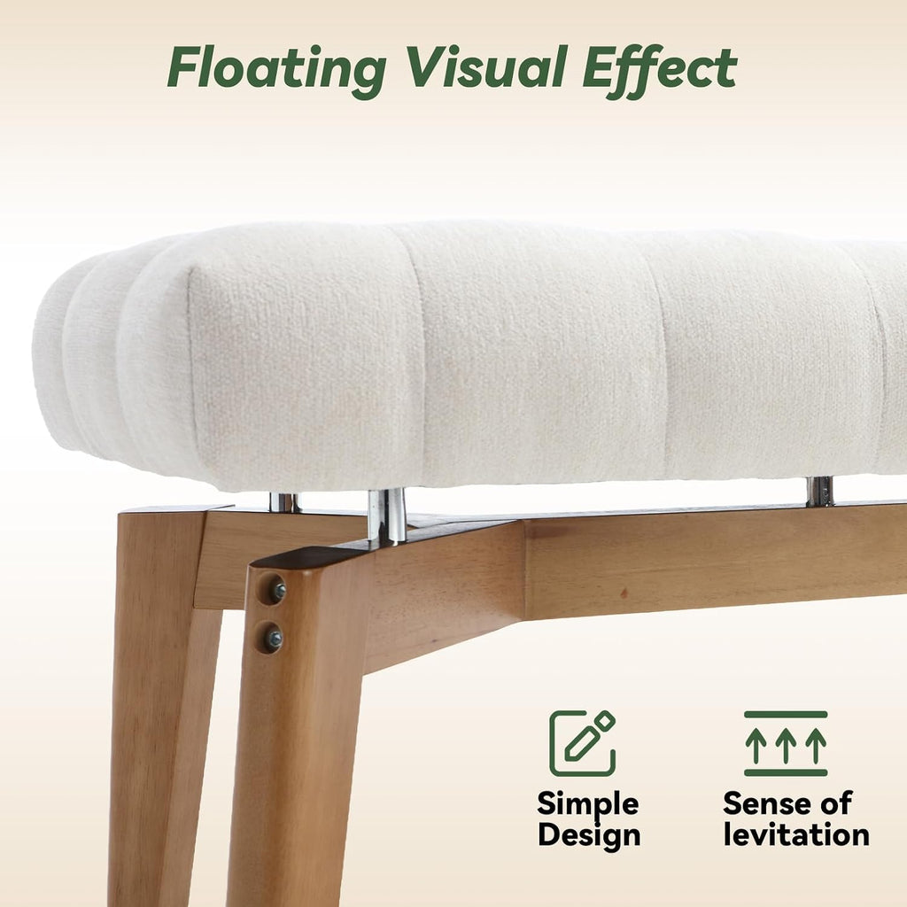 White Chenille Tufted Storage Upholstered Bench