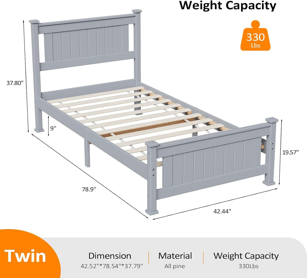 Gray Wood Twin Platform Bed Frame