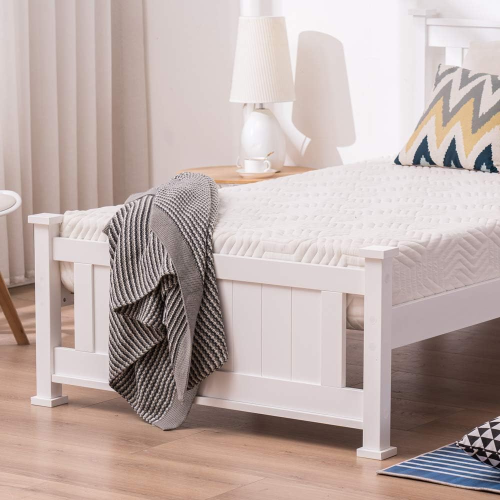 White Wood Twin Platform Bed Frame