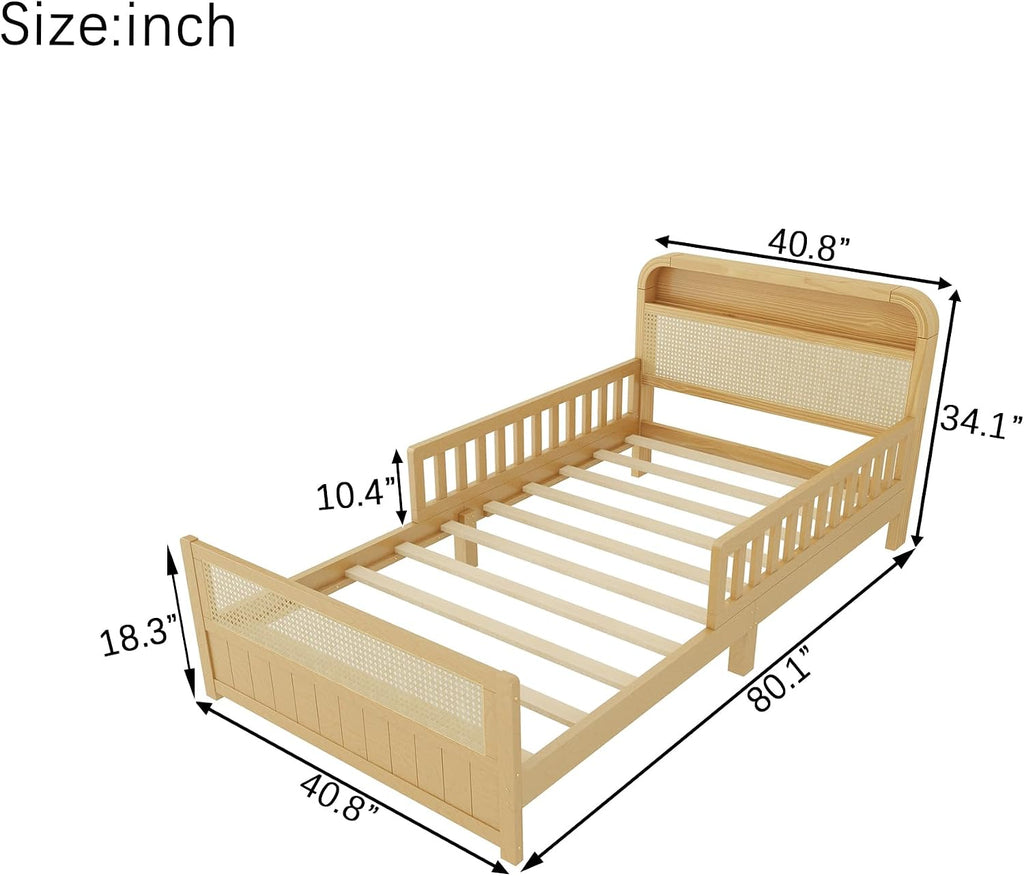 Natural Rattan Twin Wood Bed Frame