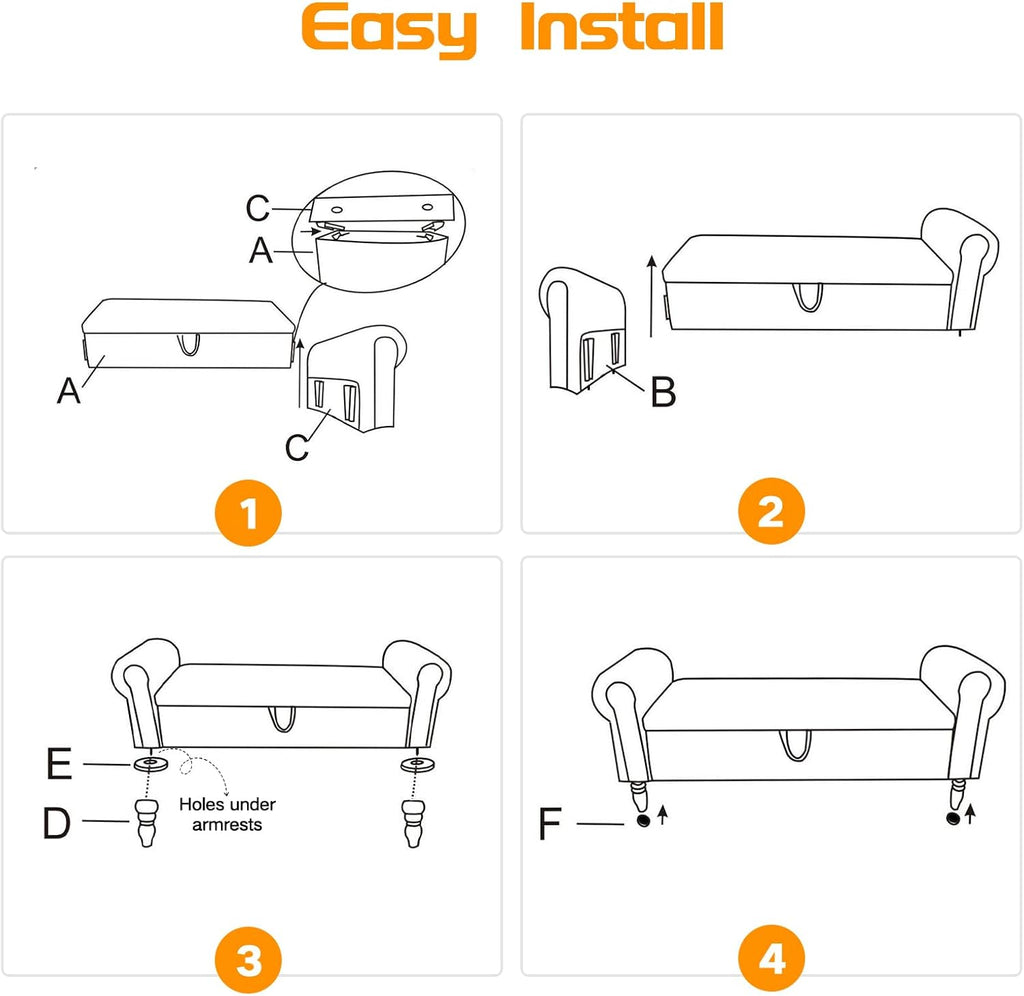 White Corduroy Rolled‑Arm Storage Ottoman Bench