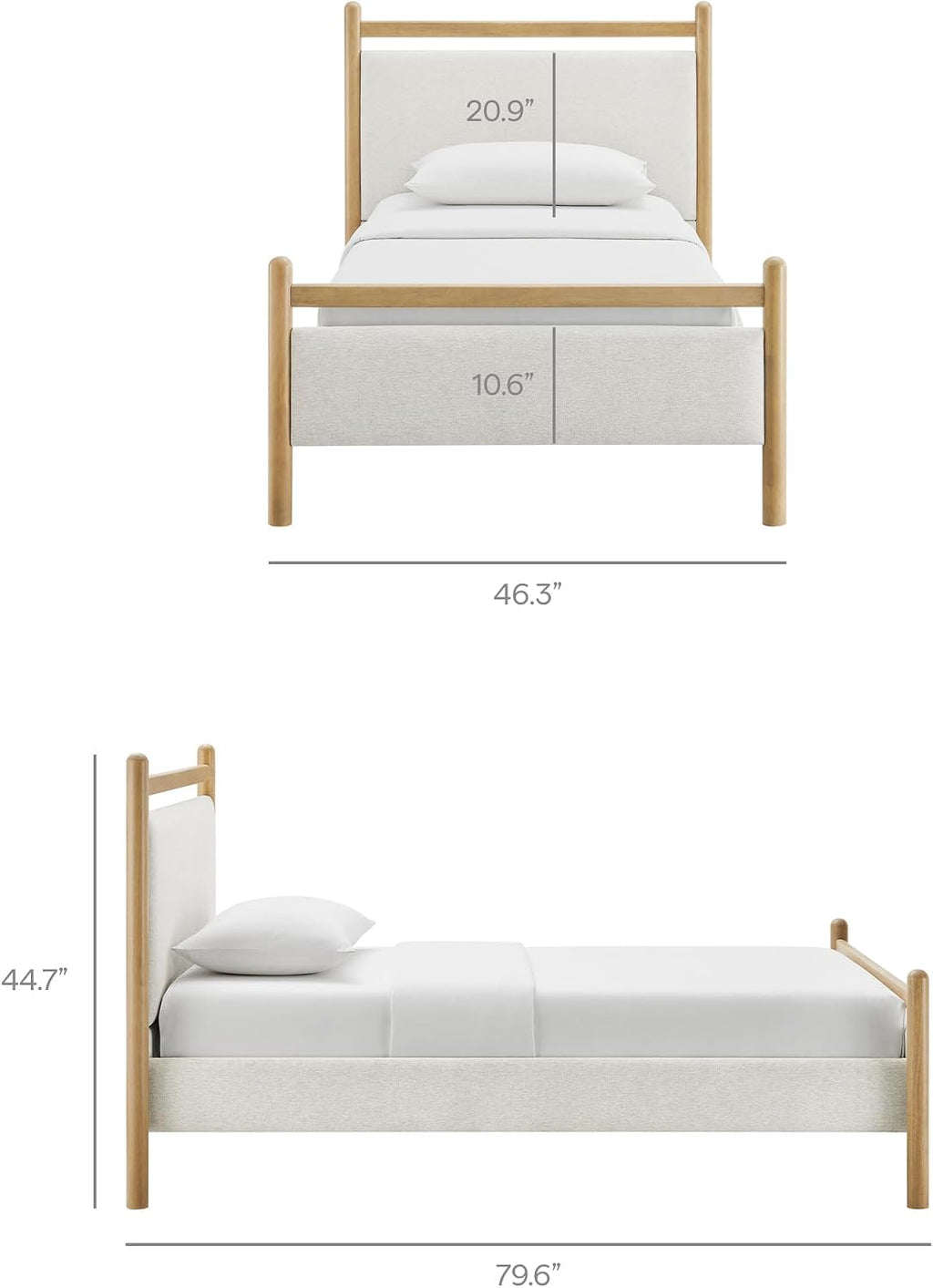 Light‑Oak Twin Padded Wood Bed Frame