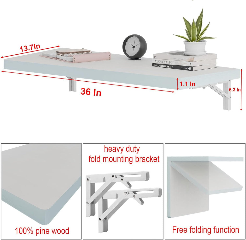 White Pine Wall‑Mount Folding Desk Table