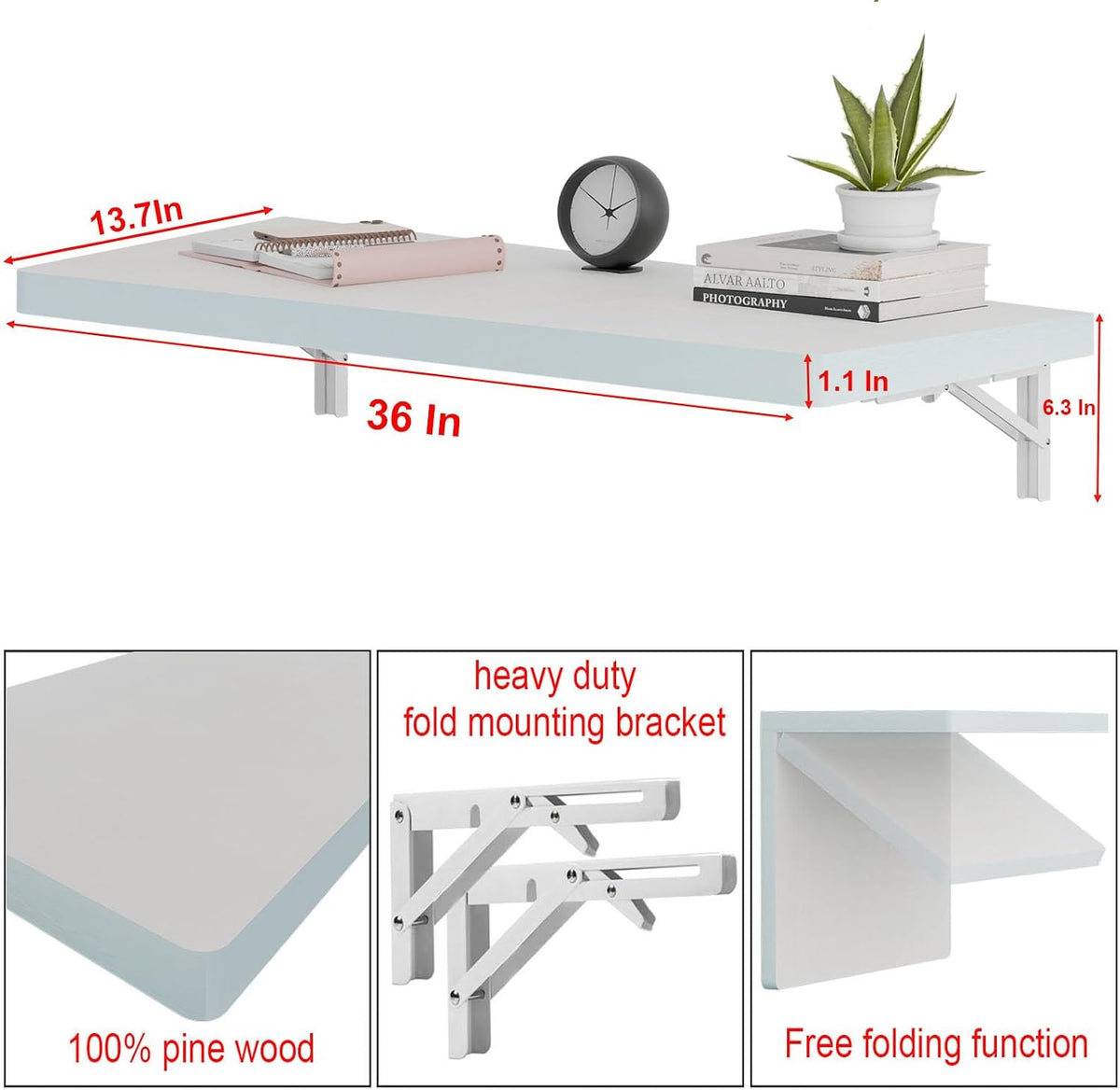 White Pine Wall‑Mount Folding Desk Table