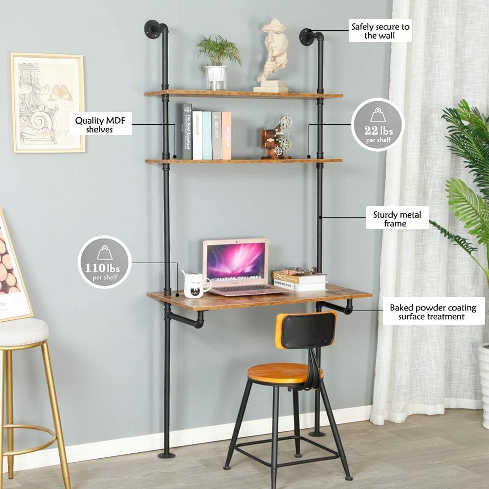 Rustic Wall‑Mount Ladder Desk Shelves