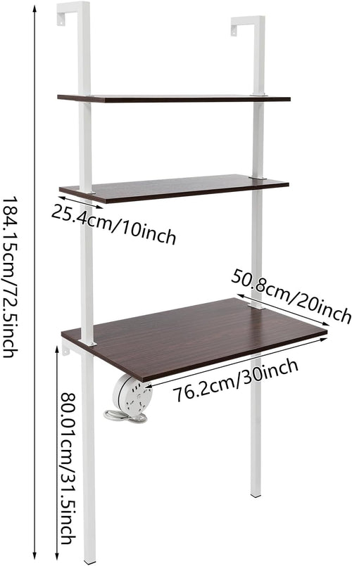 Brown Wall‑Mount Ladder Desk Storage Shelf