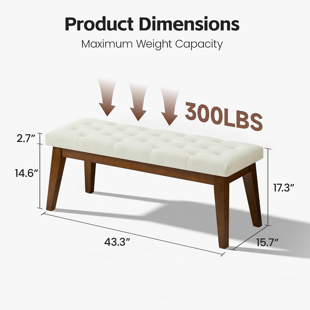 Beige Tufted Linen Upholstered Bench