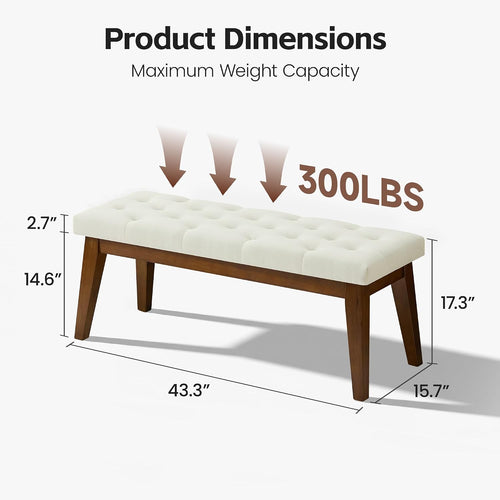 Beige Tufted Linen Upholstered Bench