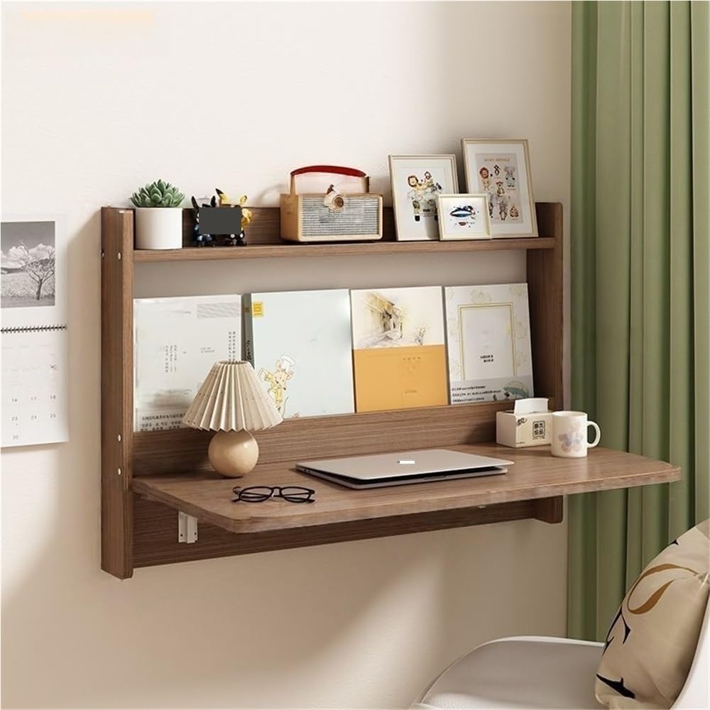 Brown Wood Wall‑Mount Folding Desk Shelf