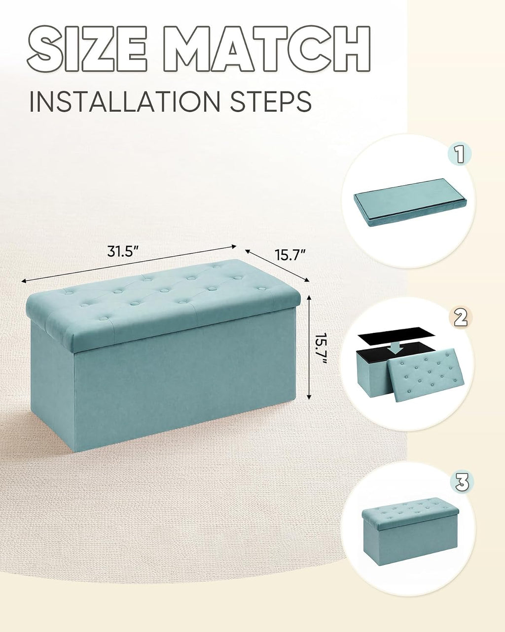 Teal Velvet Storage Ottoman Bench
