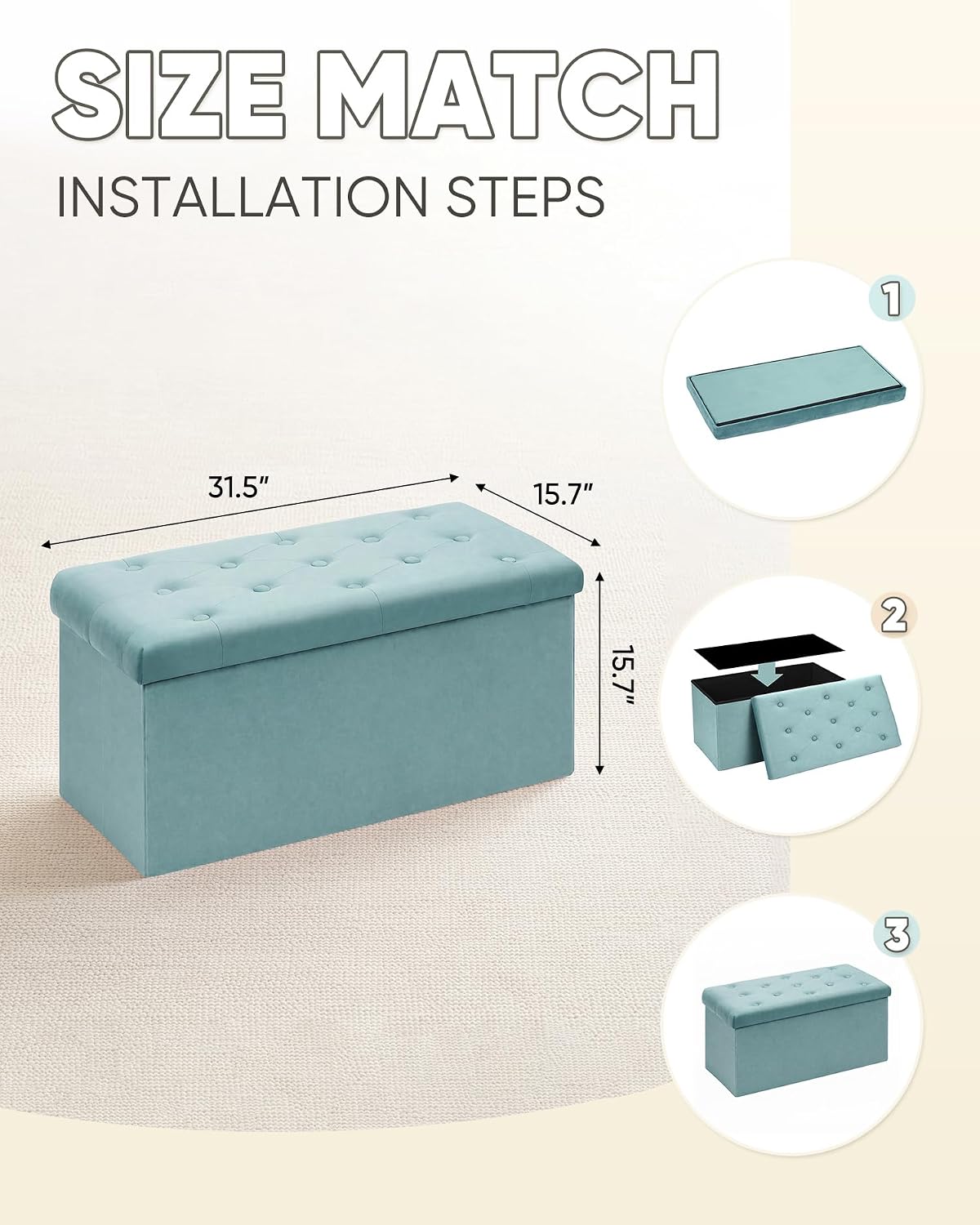 Teal Velvet Storage Ottoman Bench