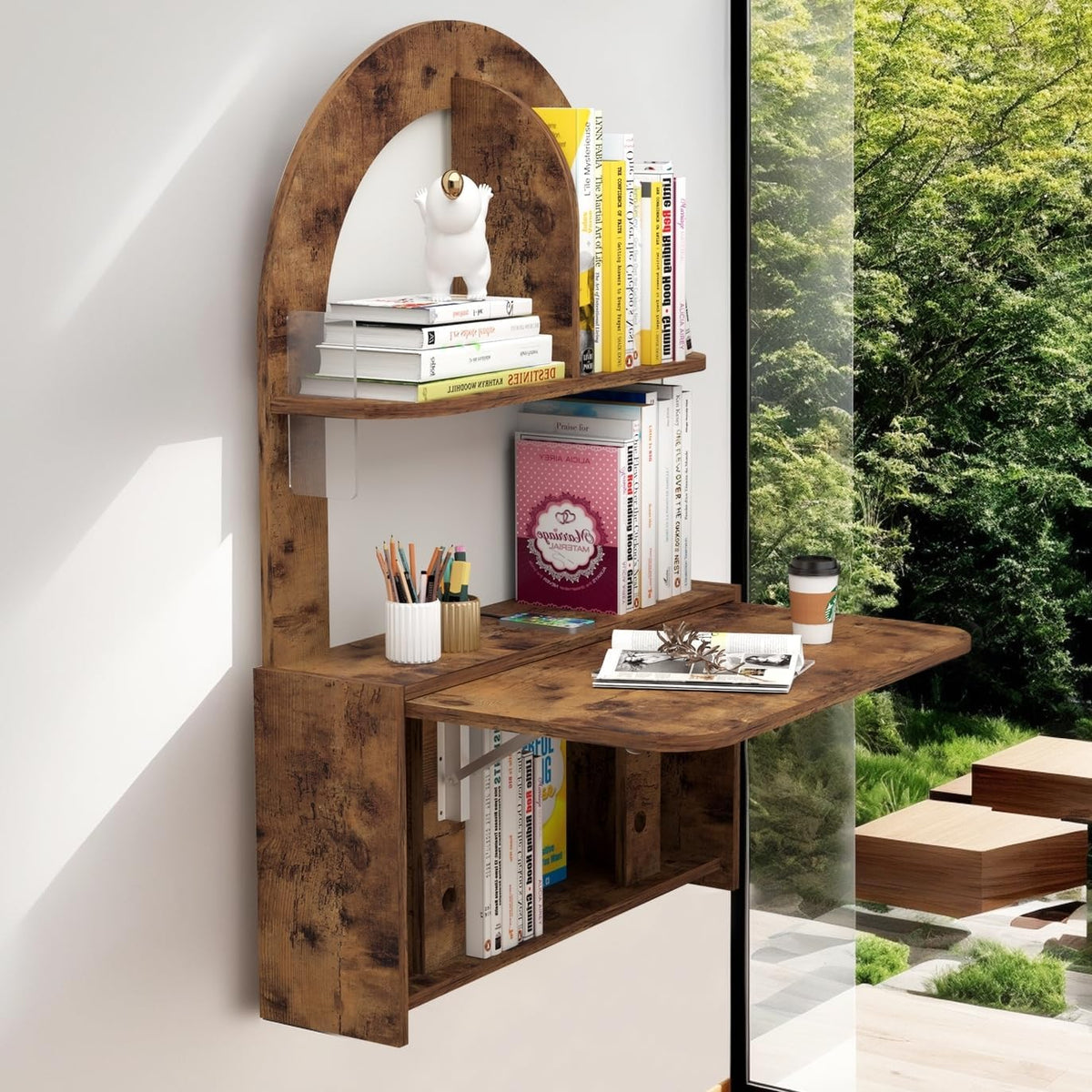 Rustic Brown Wall‑Mount Folding Desk Shelf