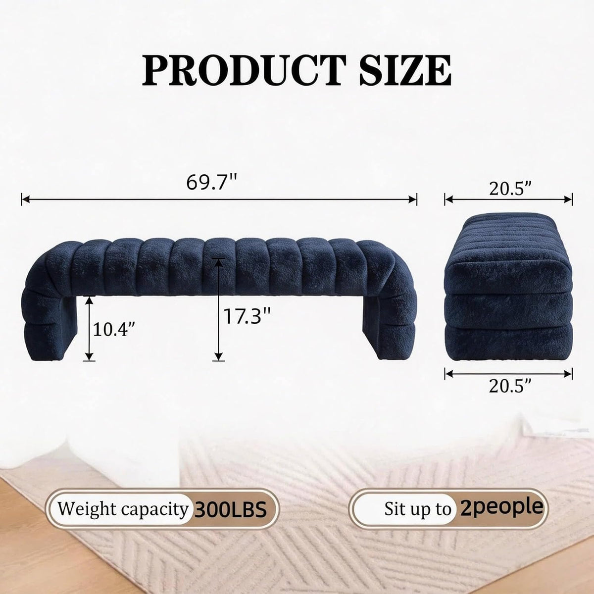 Navy Tufted Chenille Upholstered Bench