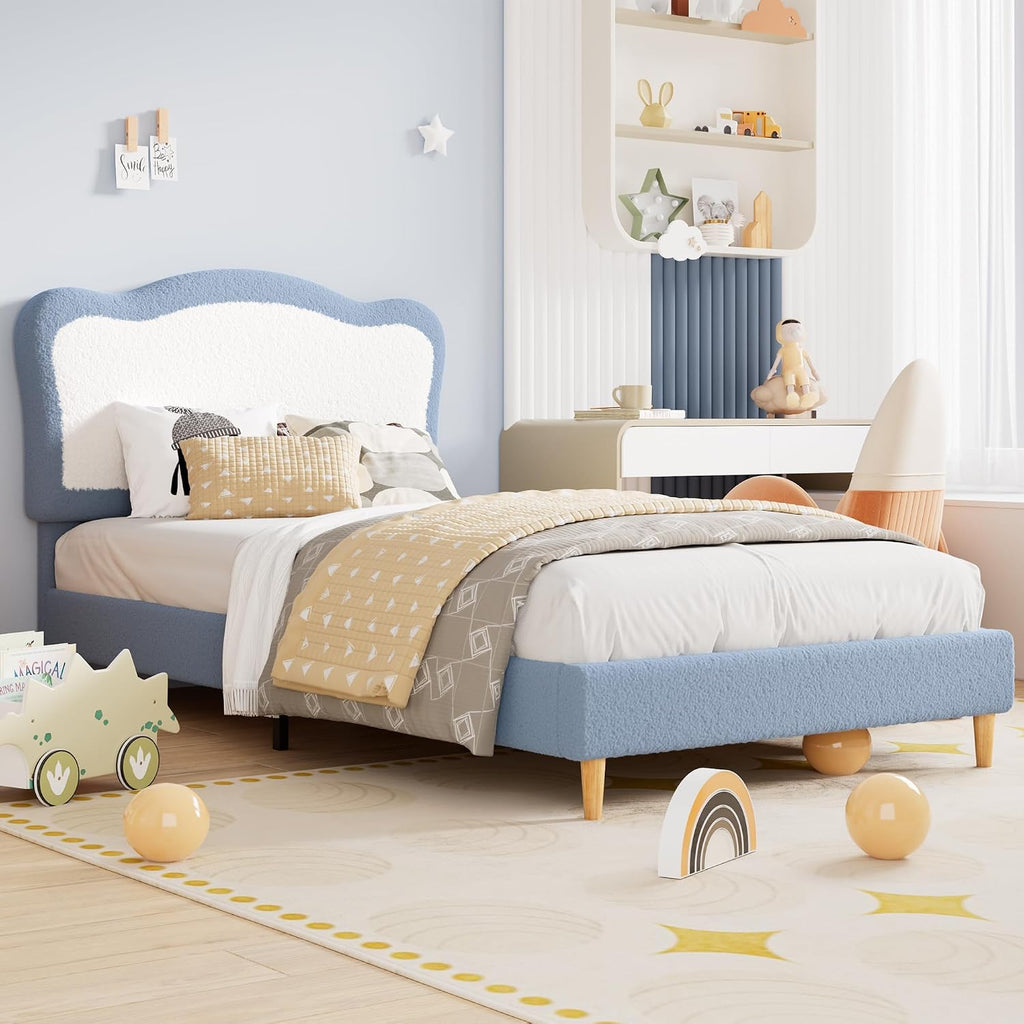 Boucle Upholstered Twin Platform Bed