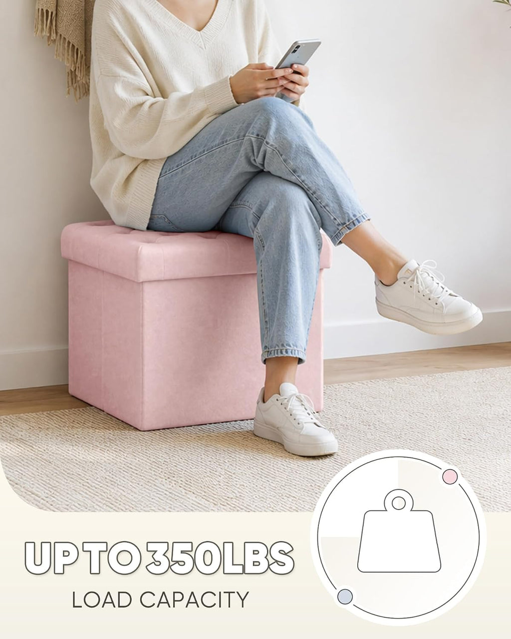 Pink Velvet Tufted Folding Storage Ottoman