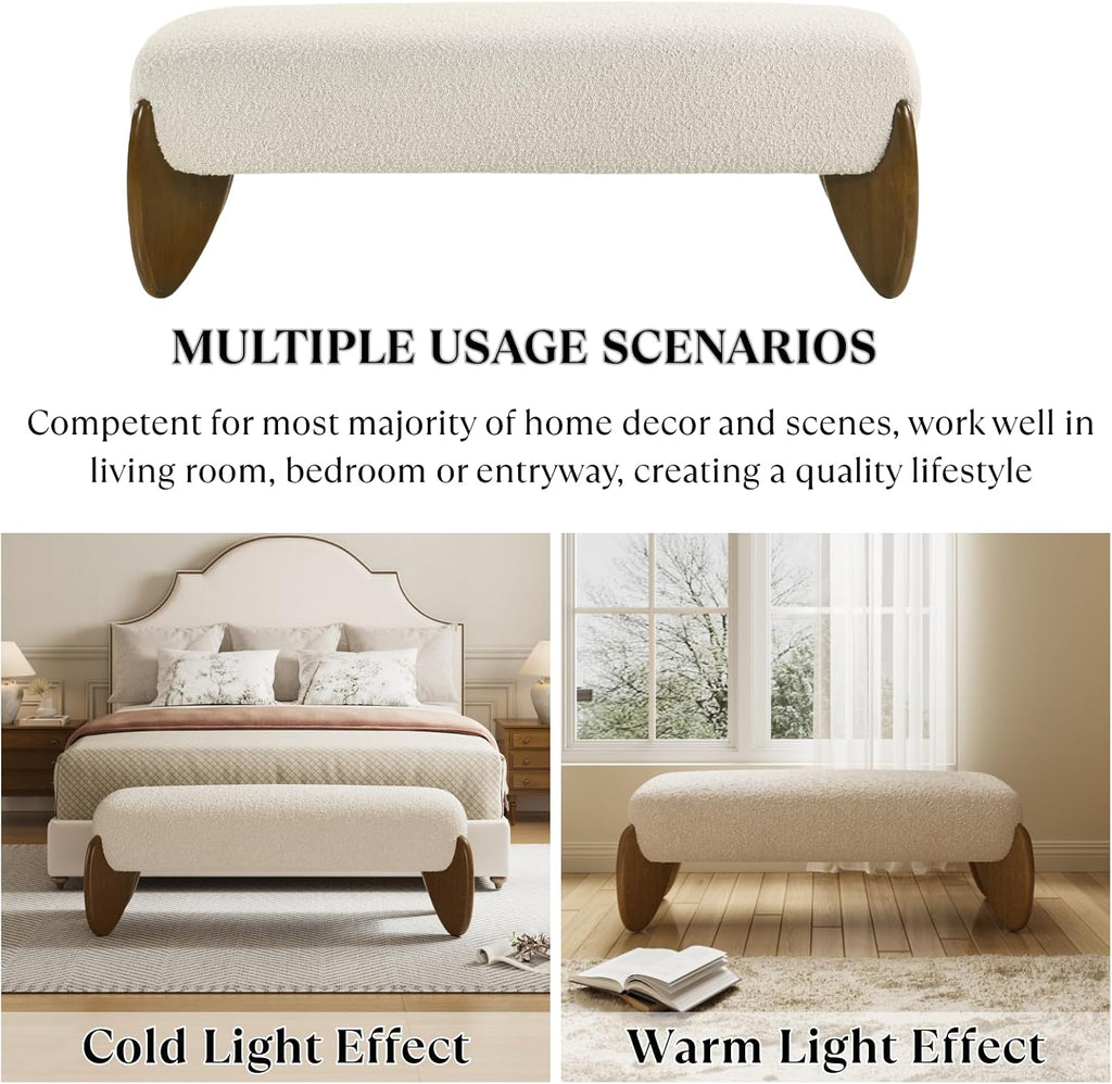 Beige Boucle Padded Entryway Bench