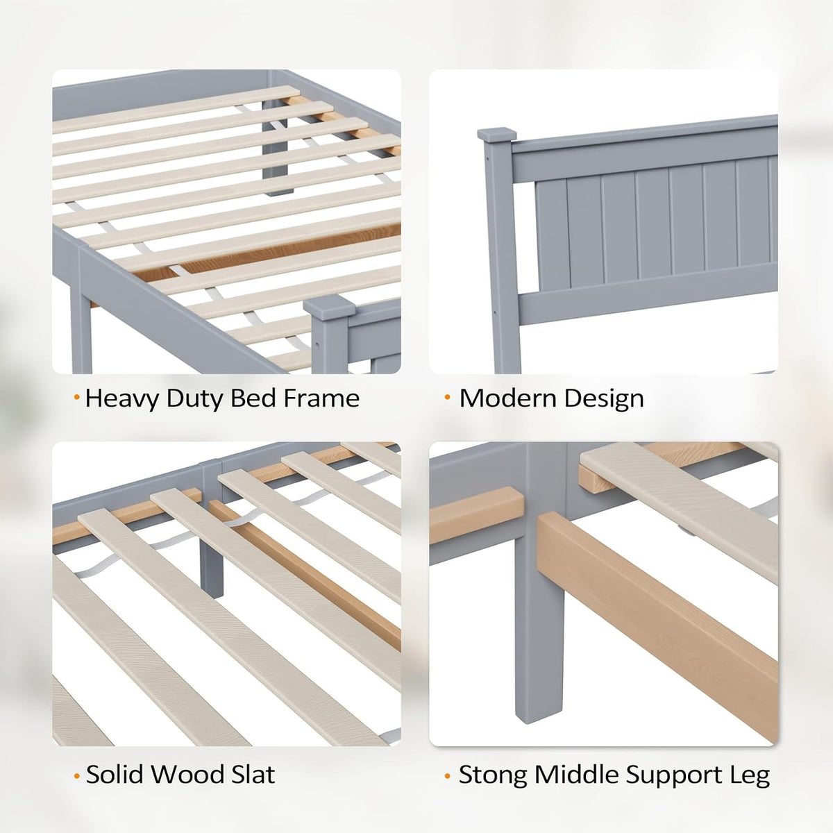 Gray Wood Twin Platform Bed Frame