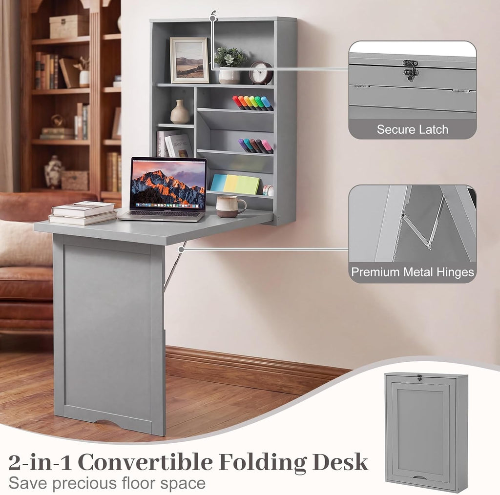 Grey Fold‑Wall Storage Desk