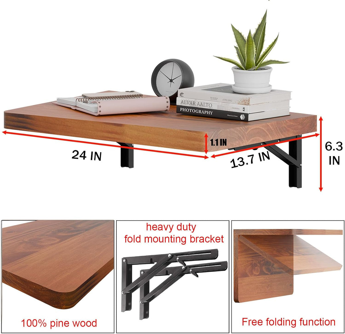Teak Pine Wall‑Mount Folding Desk Table