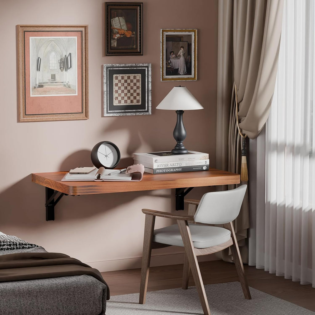 Teak Pine Wall‑Mount Folding Desk Table