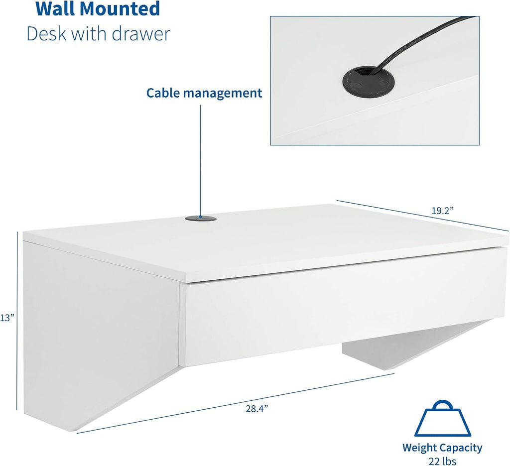 White Wall‑Mounted Desk with Drawer Storage