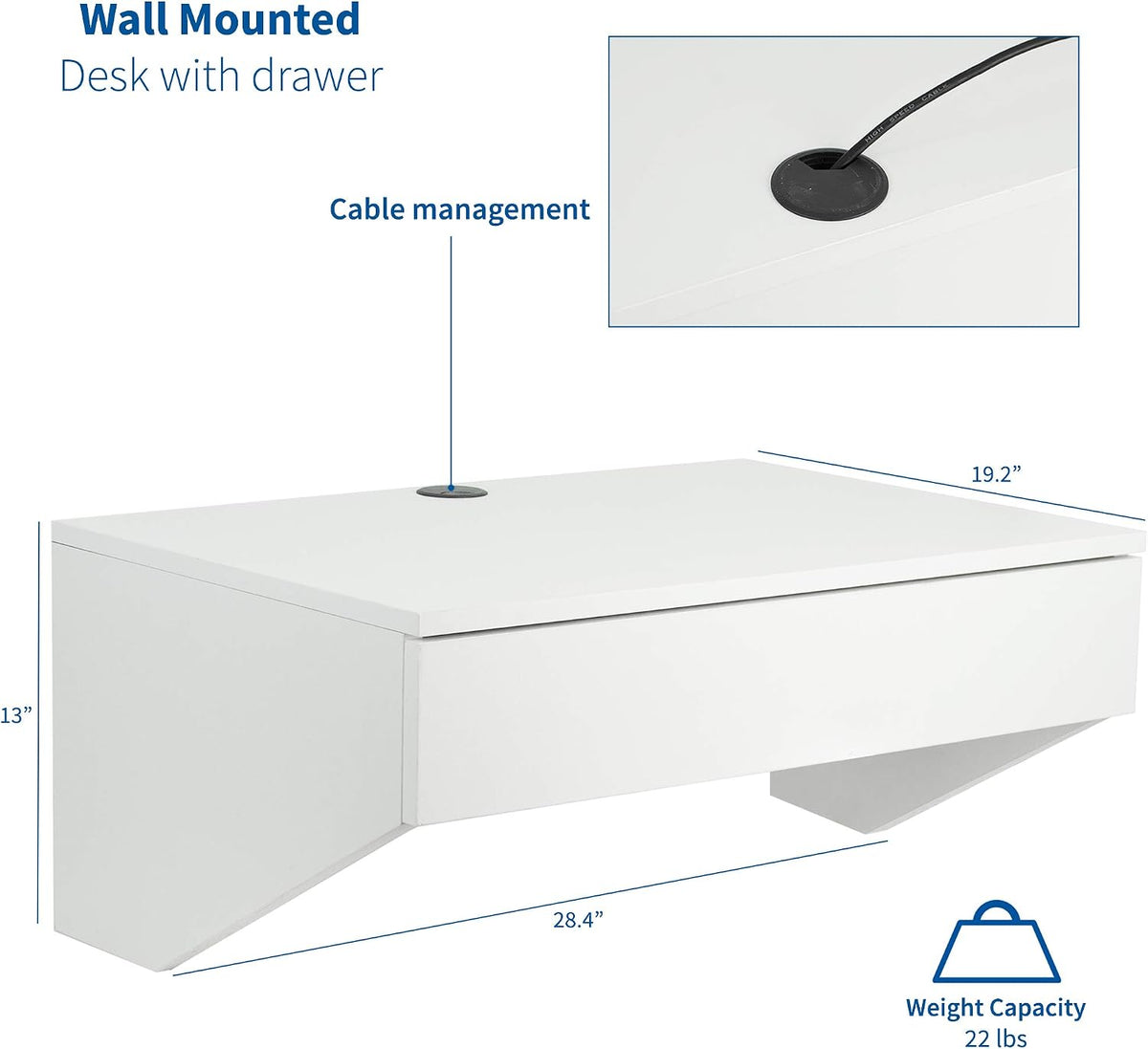 White Wall‑Mounted Desk with Drawer Storage