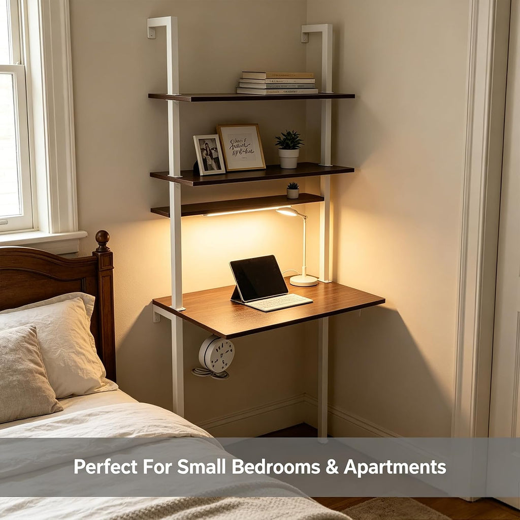 Brown Wall‑Mount Ladder Desk Storage Shelf