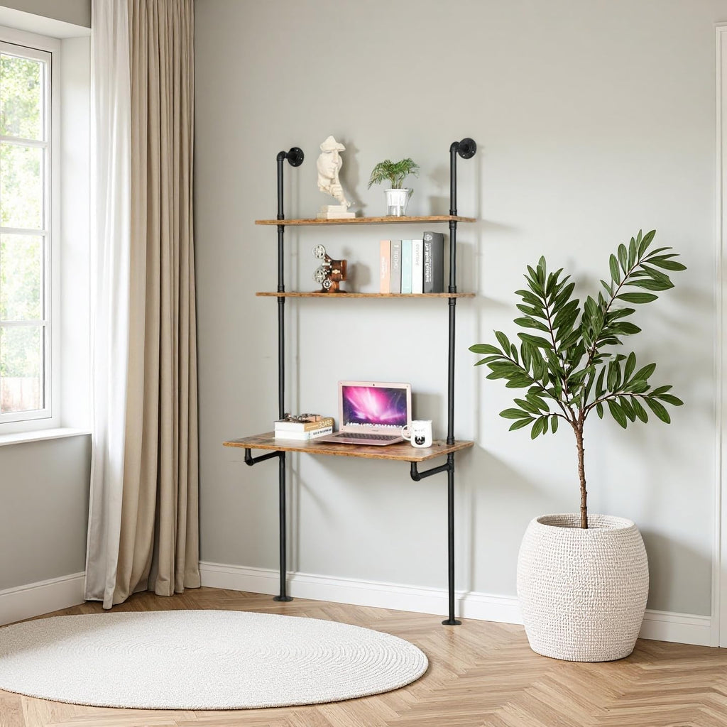 Rustic Wall‑Mount Ladder Desk Shelves