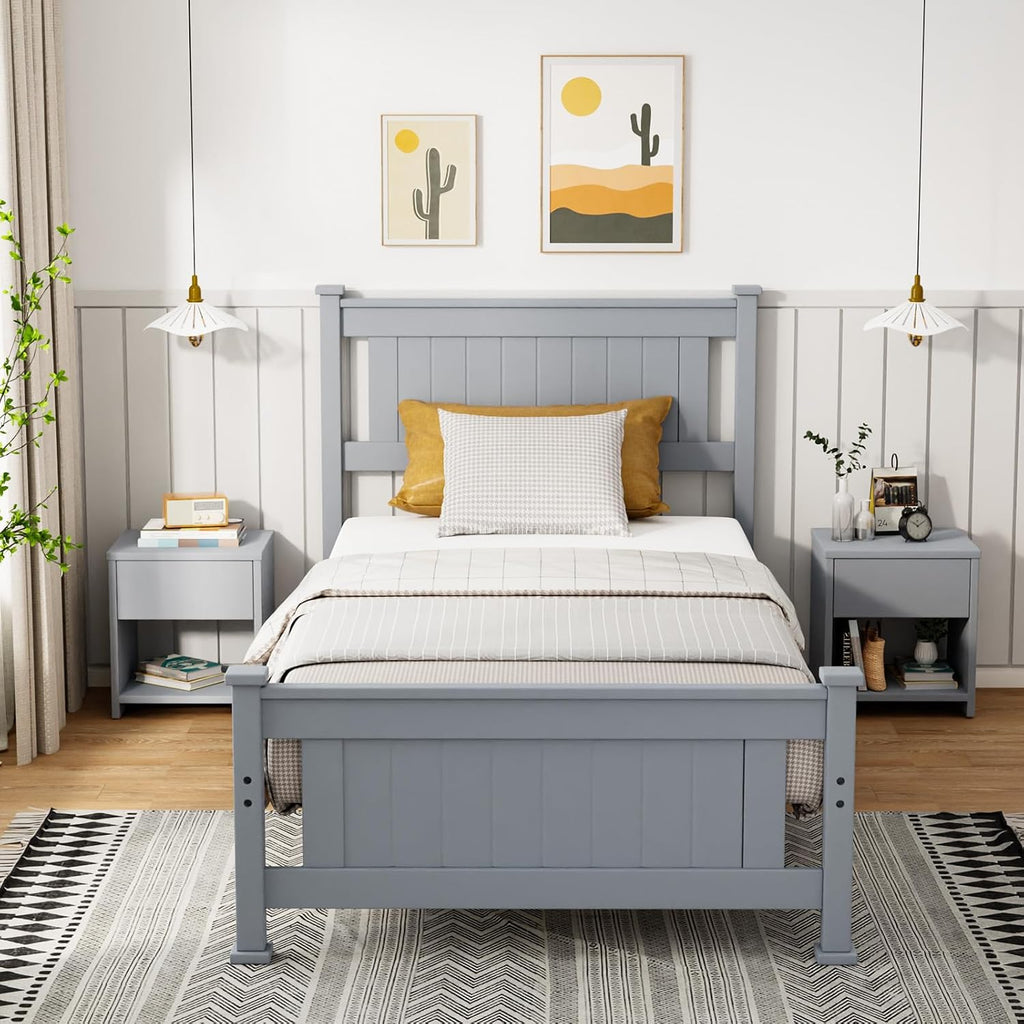 Gray Wood Twin Platform Bed Frame