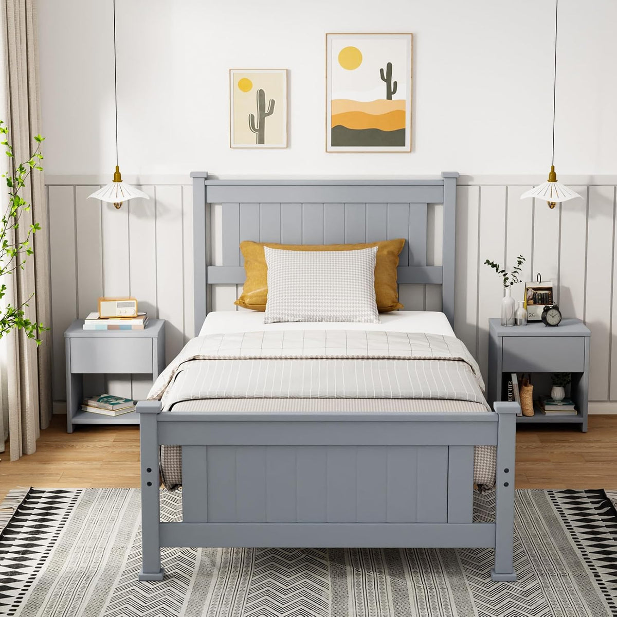 Gray Wood Twin Platform Bed Frame