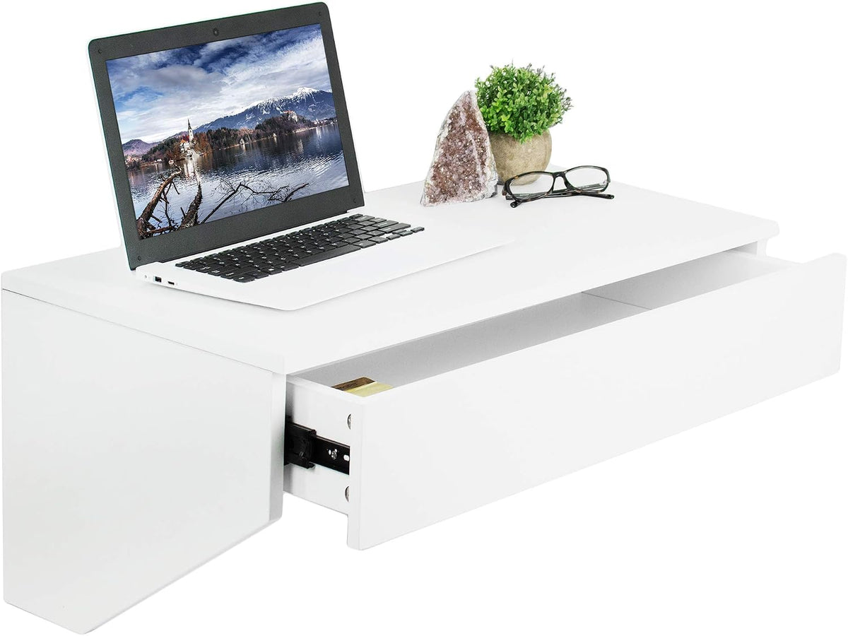 White Wall‑Mounted Desk with Drawer Storage