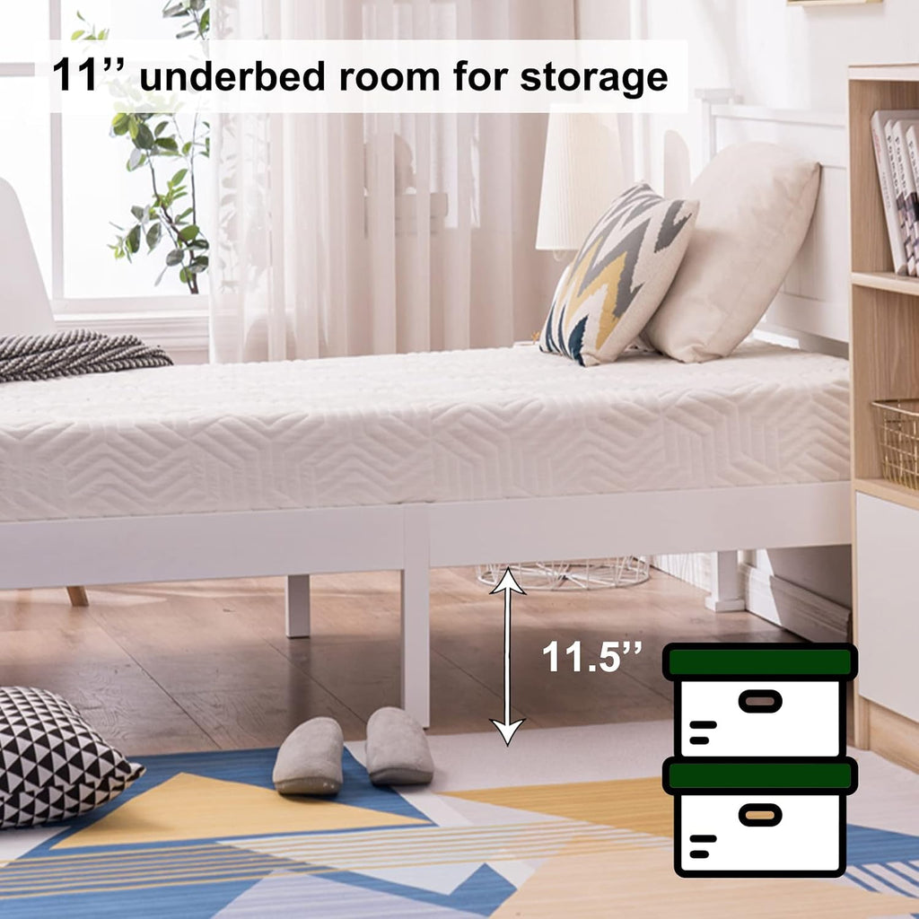 White Wood Twin Platform Bed Frame