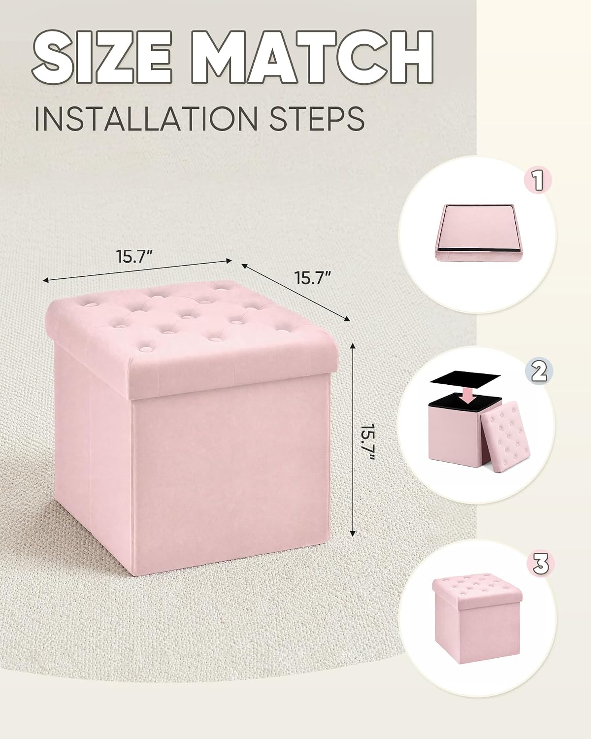 Pink Velvet Tufted Folding Storage Ottoman