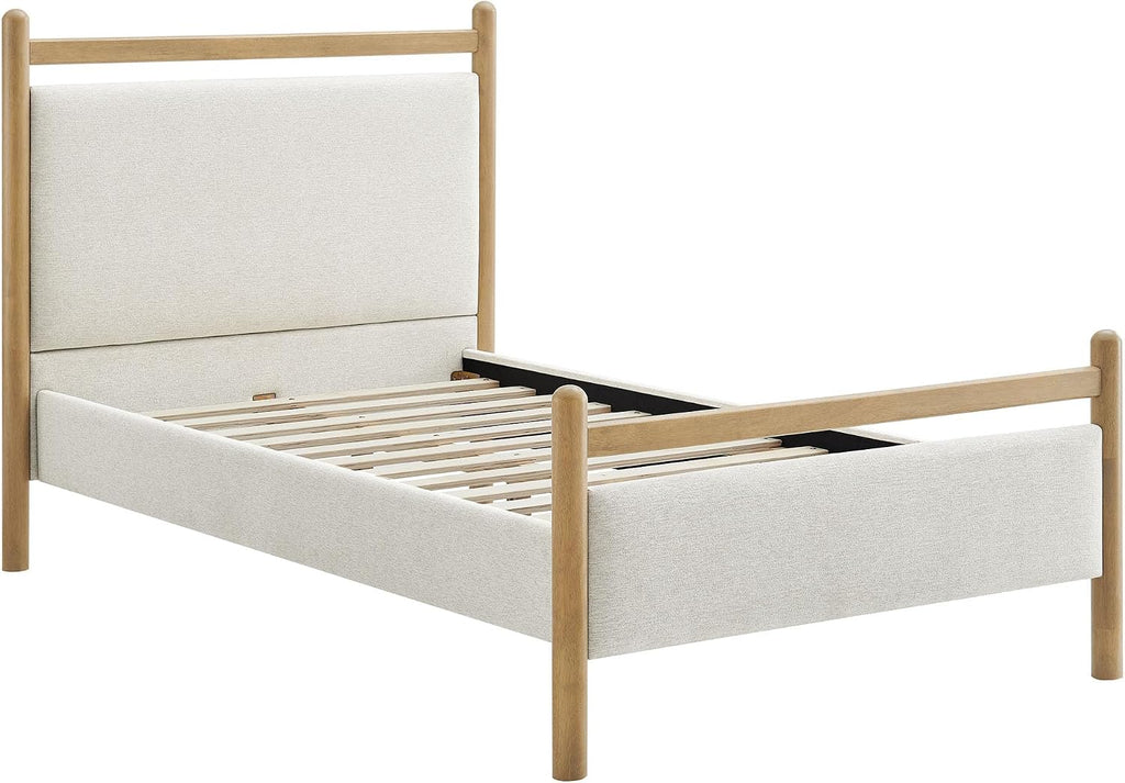 Light‑Oak Twin Padded Wood Bed Frame