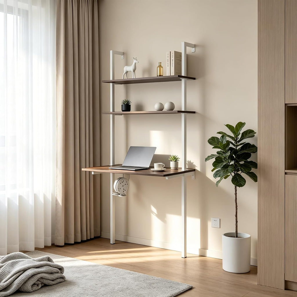 Brown Wall‑Mount Ladder Desk Storage Shelf